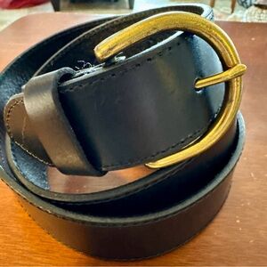 NEW Men’s Eddie Bauer Black Pebbled Leather Jean Belt Sz LG W/Brass Buckle 🎁🎄🕎